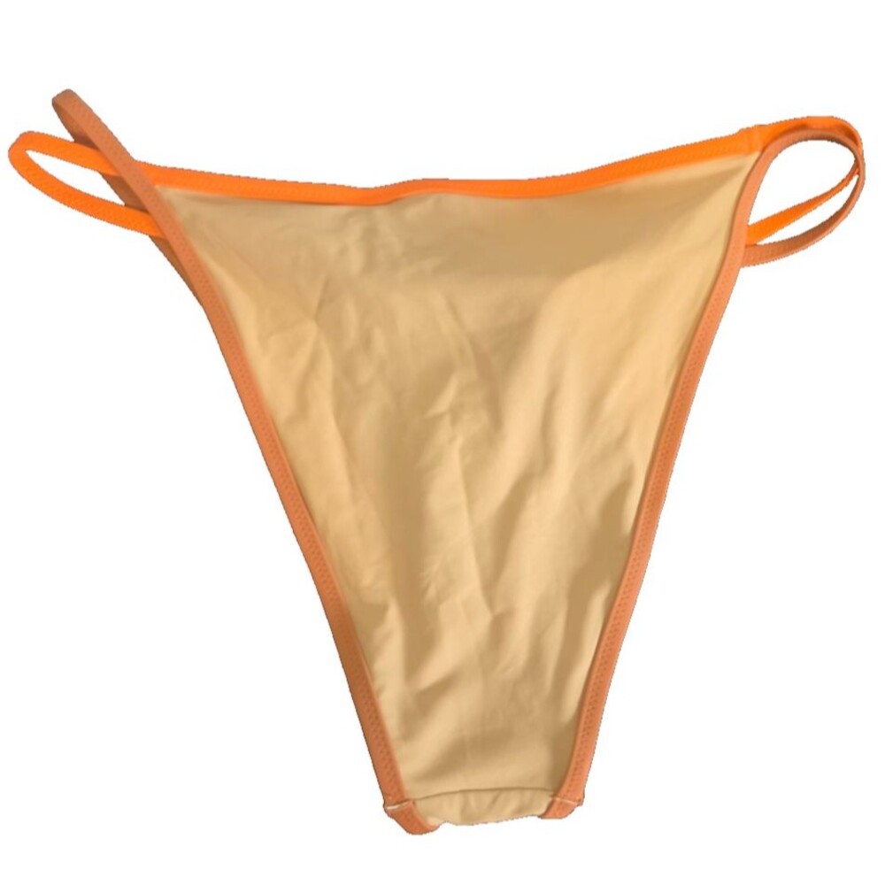 Aerie Brown Orange Trim Size Large Cheeky Swim Bathing Suit Bottom NEW - Picture 2 of 3